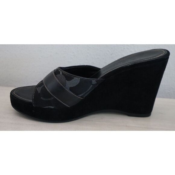 Coach Women's Sz 8M Black Suede Merridith Y2K Wedge Slip-On Buckle Sandals - Picture 6 of 9